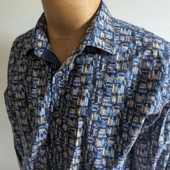 🇮🇹BUGATCHI XXL  Shirt, Books Pattern - Picture 3 of 10
